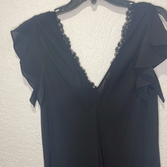 VINTAGE OSCAR DE LA RENTA BLACK DRESS LIGHTWEIGHT EMBROIDERY &LACE V NECK M - Picture 5 of 8